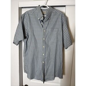 L. L. Bean Mens Casual Button Down Shirt Plaid Short Sleeve Cotton Large Regular